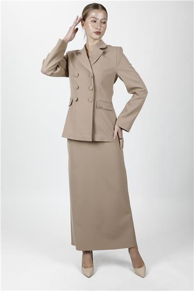 Erkek Yaka Blazer Ceket & Uzun Düz Dar Etek-Taş