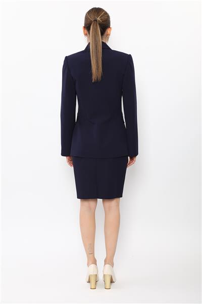Erkek Yaka Blazer Ceket & Yırtmaçlı Düz Dar Etek-Lacivert