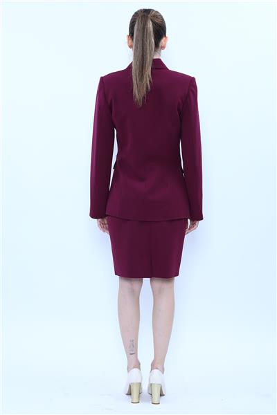 Erkek Yaka Blazer Ceket & Yırtmaçlı Düz Dar Etek-Mürdüm
