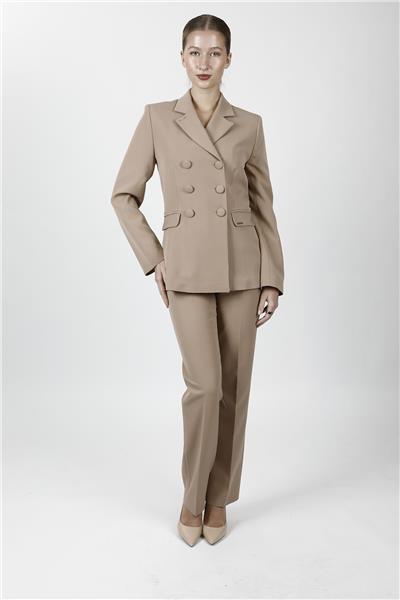 Erkek Yaka Blazer Ceket & Yırtmaçlı Düz Dar Etek-Taş