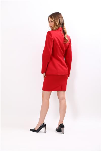 Erkek Yaka Blazer Ceket & Yırtmaçlı Düz Dar Etek-Kırmızı