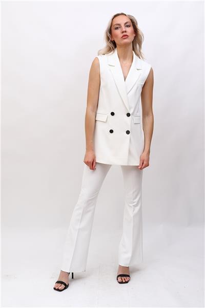 Erkek Yaka Blazer Yelek-Beyaz