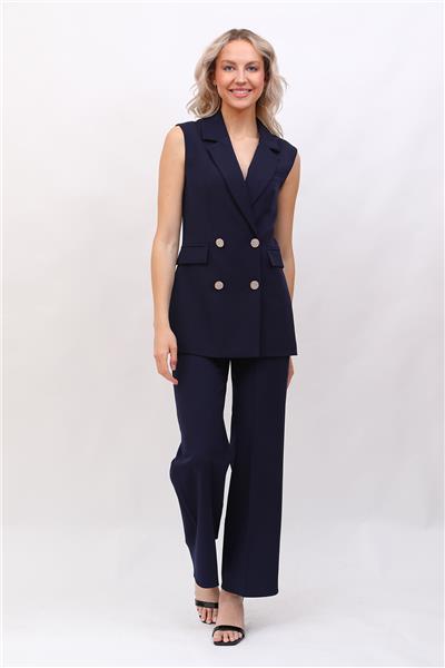 Erkek Yaka Blazer Yelek-Lacivert