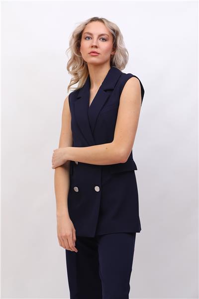 Erkek Yaka Blazer Yelek-Lacivert