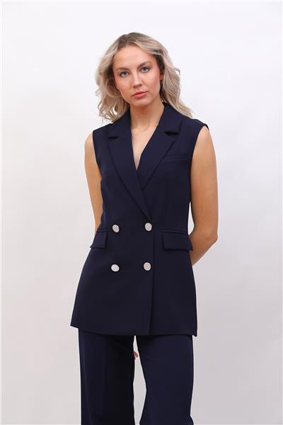 Erkek Yaka Blazer Yelek-Lacivert