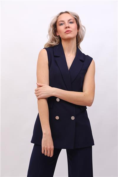 Erkek Yaka Blazer Yelek-Lacivert