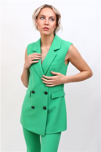 Erkek Yaka Blazer Yelek-Yeşil