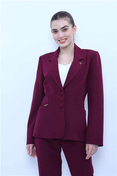 Erkek Yaka Boydan Kuplu Ceket-Mürdüm