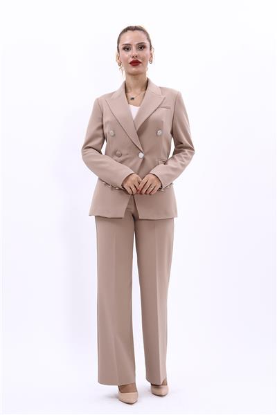 Erkek Yaka  Çapraz Ceket & Bol Paça Pantolon-Taş