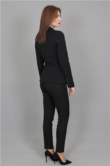 Erkek Yaka  Çapraz Ceket & Dar Paça Pantolon-Siyah