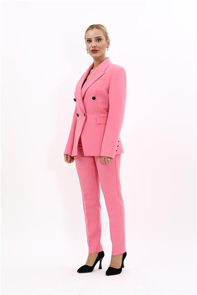 Erkek Yaka  Çapraz Ceket & Dar Paça Pantolon-Pembe