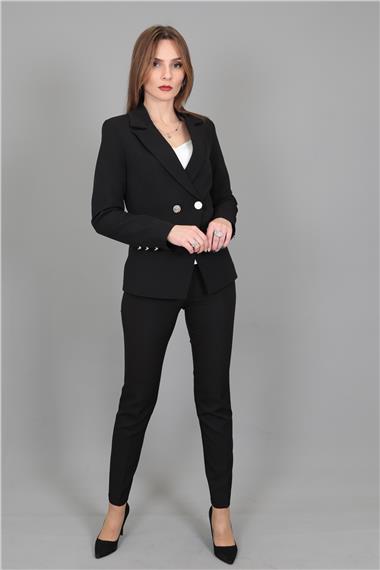 Erkek Yaka  Çapraz Ceket & Dar Paça Pantolon-Siyah