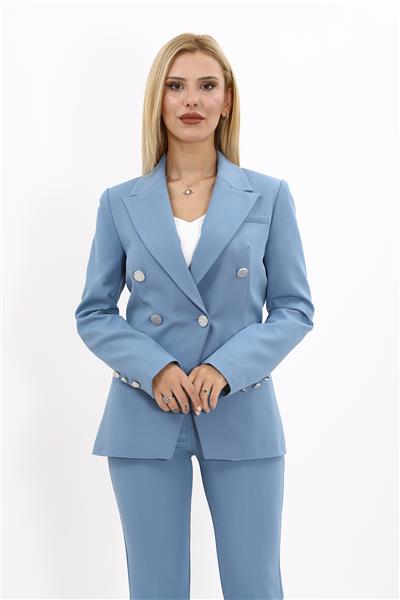 Erkek Yaka  Çapraz Ceket-Deniz