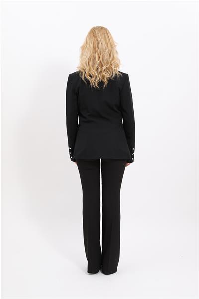 Erkek Yaka  Çapraz Ceket & İspanyol Paça Pantolon-Siyah