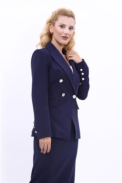 Erkek Yaka  Çapraz Ceket-Lacivert