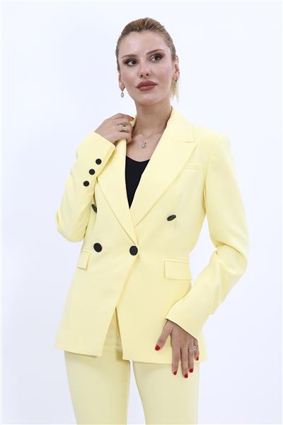 Erkek Yaka  Çapraz Ceket-Sarı