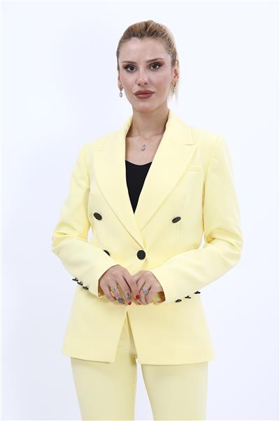 Erkek Yaka  Çapraz Ceket-Sarı