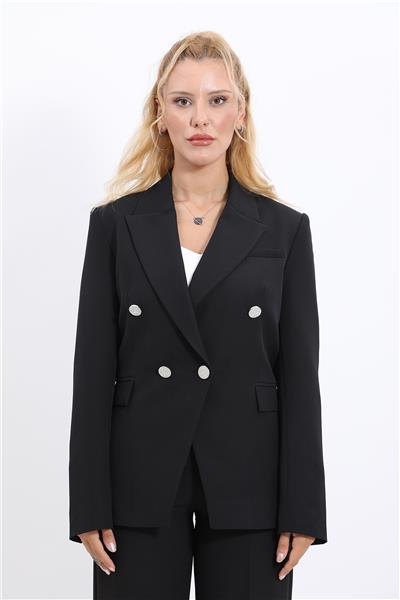 Erkek Yaka  Çapraz Ceket-Siyah