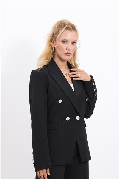 Erkek Yaka  Çapraz Ceket-Siyah