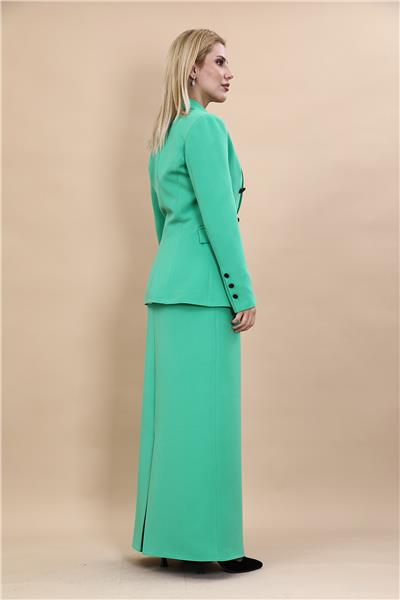 Erkek Yaka  Çapraz Ceket &  Uzun Düz Dar Etek-Yeşil