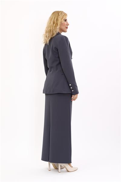 Erkek Yaka  Çapraz Ceket &  Uzun Düz Dar Etek-Füme