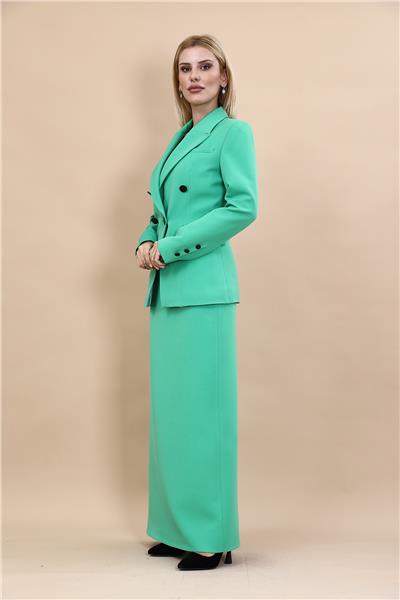Erkek Yaka  Çapraz Ceket &  Uzun Düz Dar Etek-Yeşil