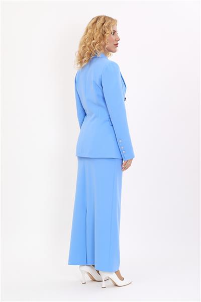 Erkek Yaka  Çapraz Ceket &  Uzun Düz Dar Etek-Gökyüzü