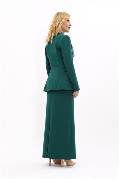 Erkek Yaka  Çapraz Ceket &  Uzun Düz Dar Etek-Zümrüt