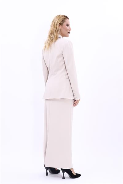 Erkek Yaka  Çapraz Ceket &  Uzun Düz Dar Etek-Bej