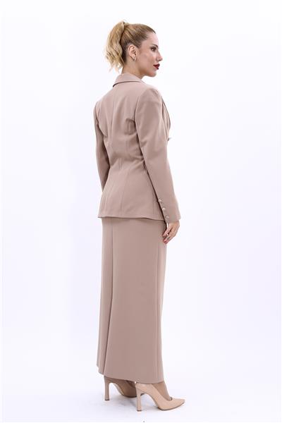 Erkek Yaka  Çapraz Ceket &  Uzun Düz Dar Etek-Taş