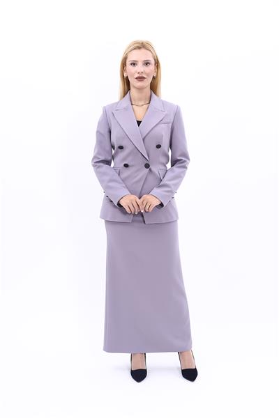 Erkek Yaka  Çapraz Ceket &  Uzun Düz Dar Etek-Antrasit