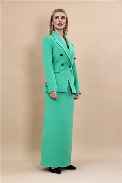 Erkek Yaka  Çapraz Ceket &  Uzun Düz Dar Etek-Yeşil