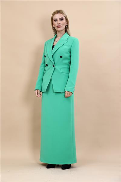 Erkek Yaka  Çapraz Ceket &  Uzun Düz Dar Etek-Yeşil