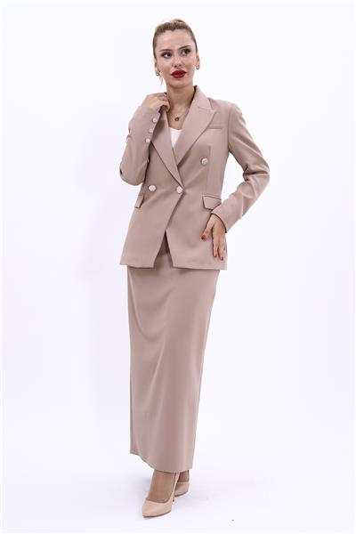 Erkek Yaka  Çapraz Ceket &  Uzun Düz Dar Etek-Taş