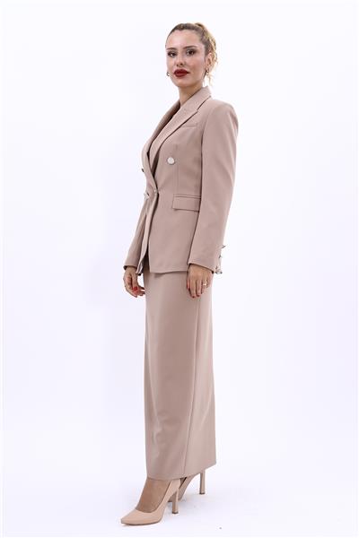 Erkek Yaka  Çapraz Ceket &  Uzun Düz Dar Etek-Taş