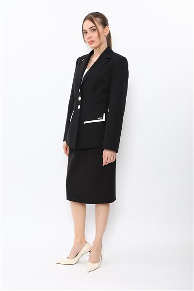 Erkek Yaka Çift Kapaklı  Ceket & Düz Dar Etek-Siyah