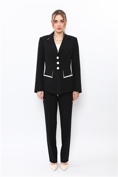 Erkek Yaka Çift Kapaklı  Ceket & Kemerli Boru Paça Pantolon-Siyah