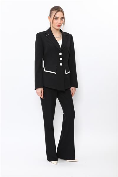 Erkek Yaka Çift Kapaklı  Ceket & Kemerli İspanyol Paça Pantolon-Siyah