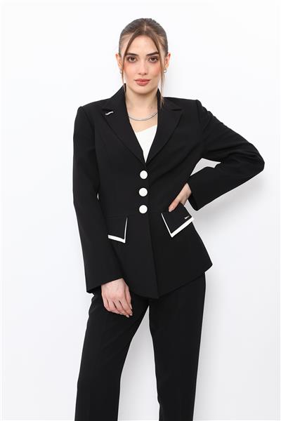 Erkek Yaka Çift Kapaklı Ceket-Siyah