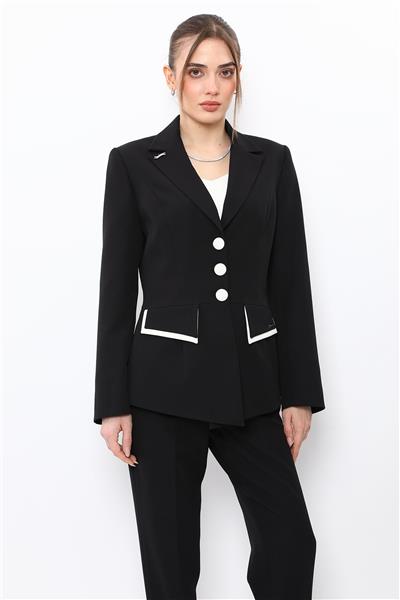 Erkek Yaka Çift Kapaklı Ceket-Siyah