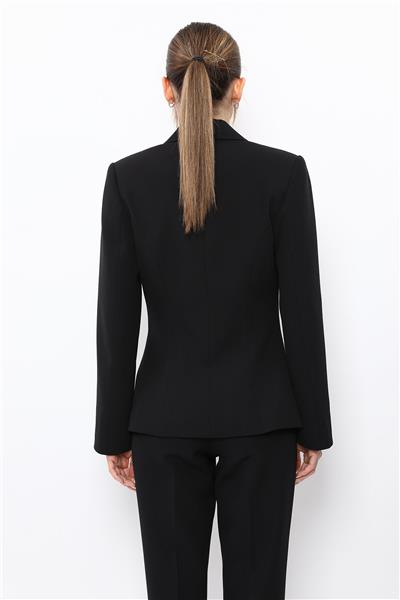 Erkek Yaka Çift Kapaklı Ceket-Siyah