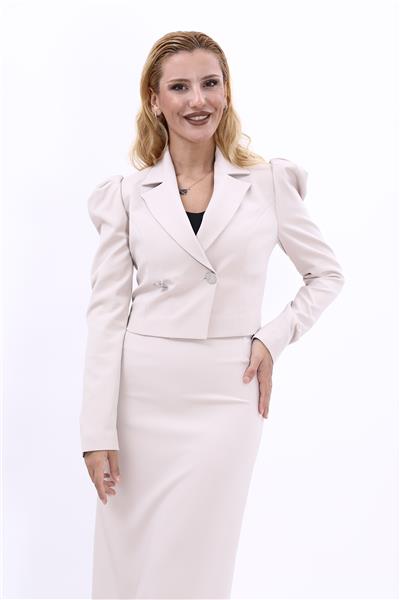 Erkek Yaka Drape Kollu Kısa Ceket-Bej