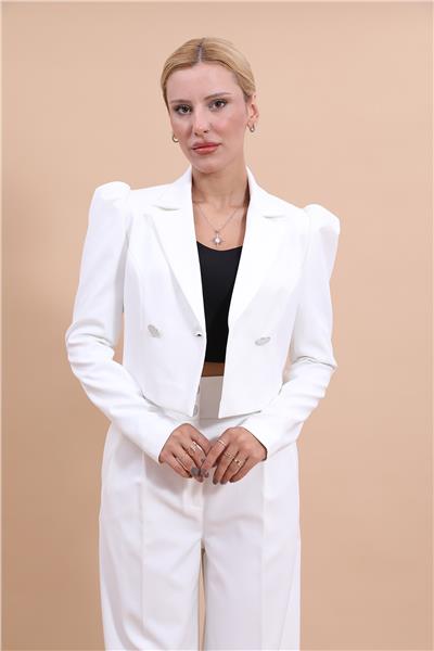 Erkek Yaka Drape Kollu Kısa Ceket-Beyaz