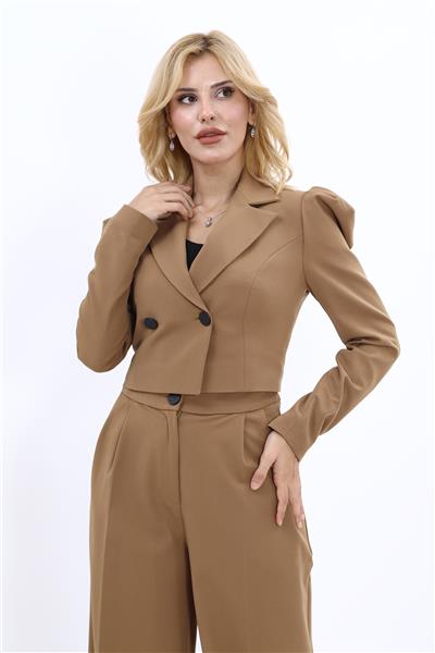Erkek Yaka Drape Kollu Kısa Ceket-Camel