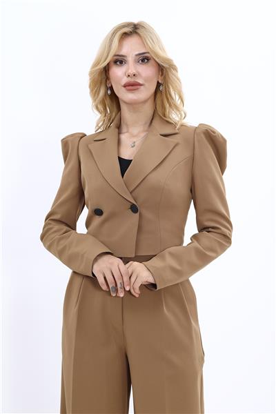 Erkek Yaka Drape Kollu Kısa Ceket-Camel