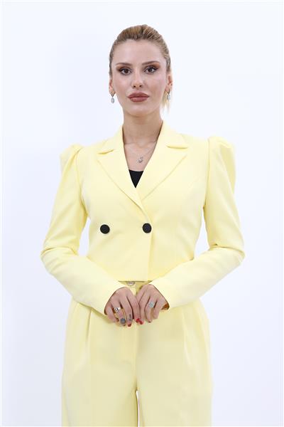Erkek Yaka Drape Kollu Kısa Ceket-Sarı