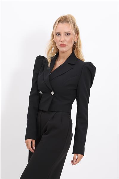 Erkek Yaka Drape Kollu Kısa Ceket-Siyah