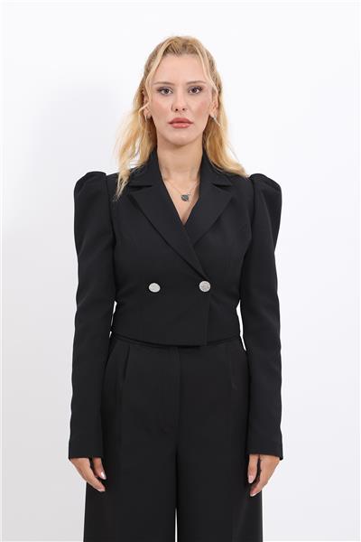 Erkek Yaka Drape Kollu Kısa Ceket-Siyah