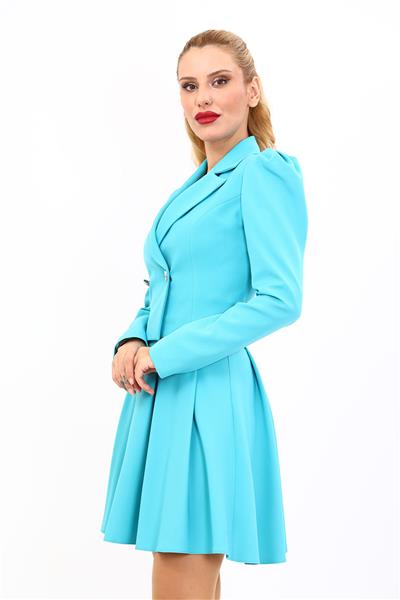 Erkek Yaka Drape Kollu Kısa Ceket-Turkuaz