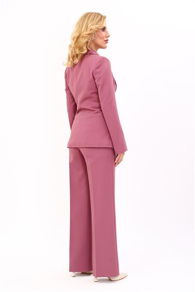 Erkek Yaka Düğme Detaylı Ceket & Bol Paça Pantolon-Rose